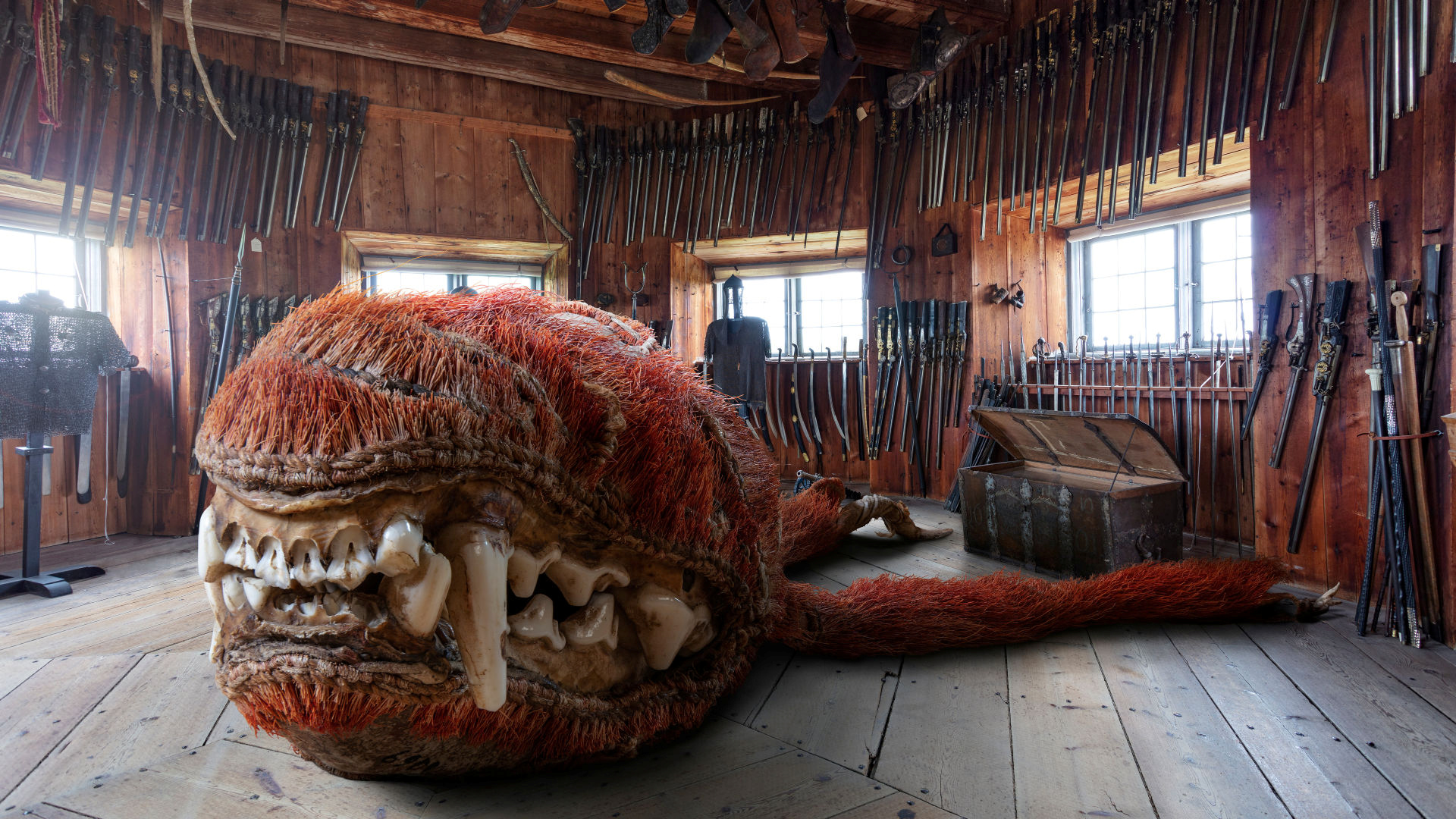 An enlarged wolf jaw inside the rust chamber