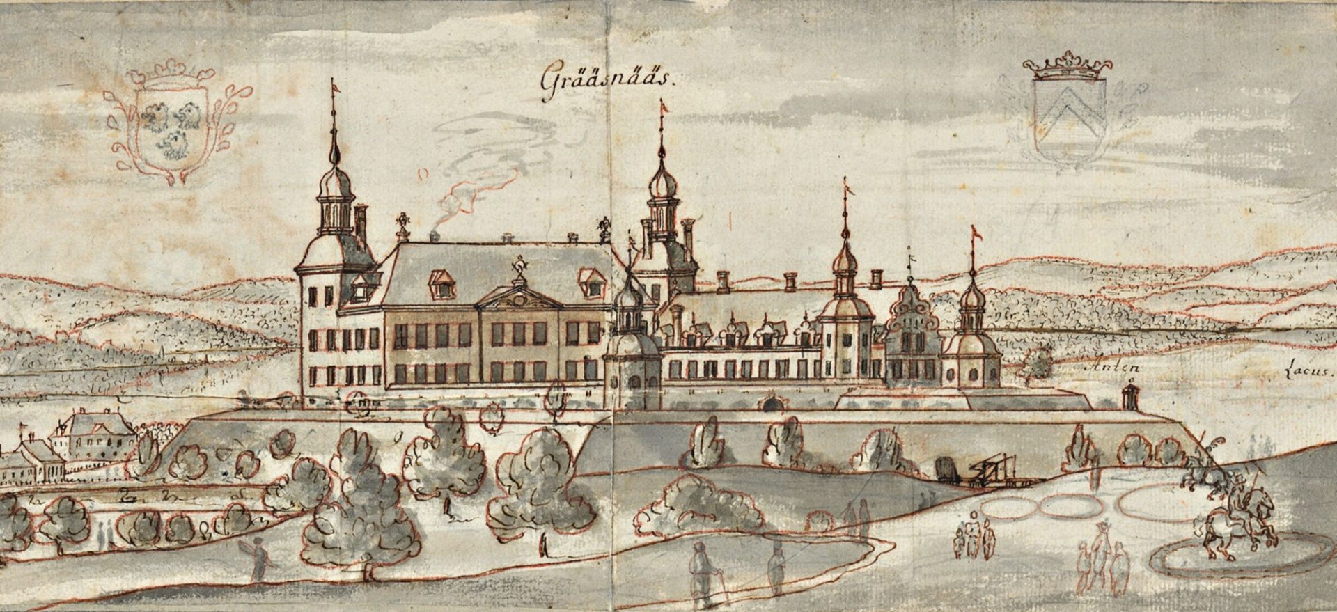 Teckning föreställande Gräfsnäs slott.