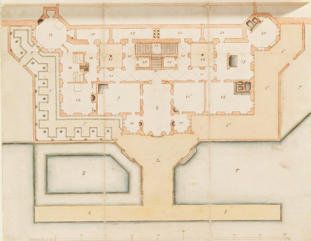 En ritning av slottets entréplan.