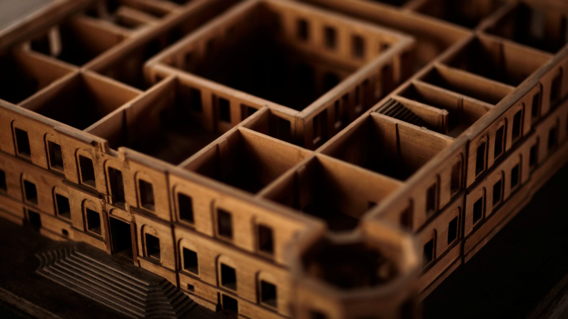 Detail of a wood model of the castle.