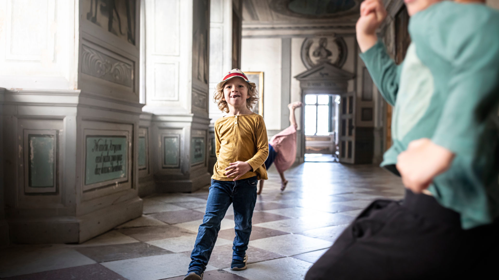 Children playing inside the castle.