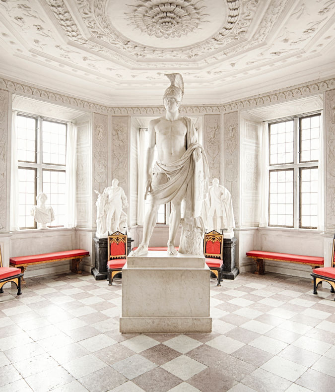 Statue in a tower room.