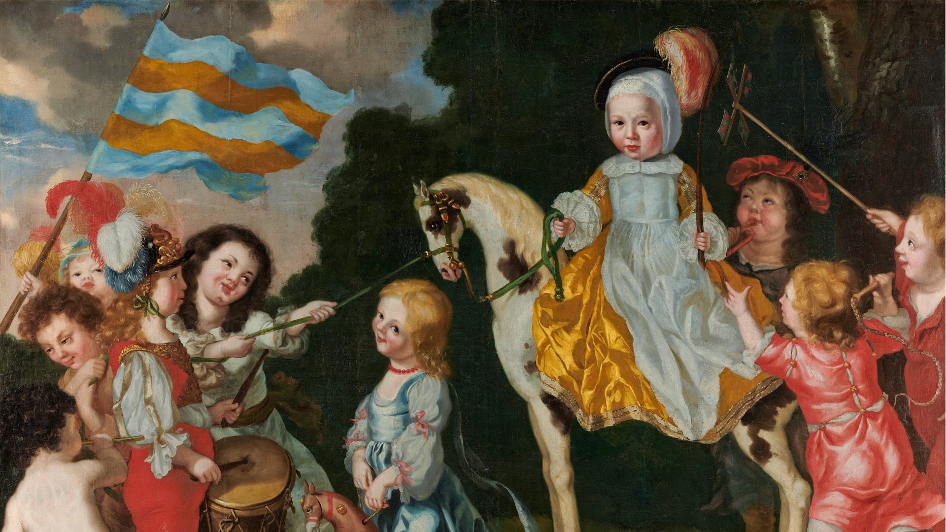 An oil painting showing playing children.